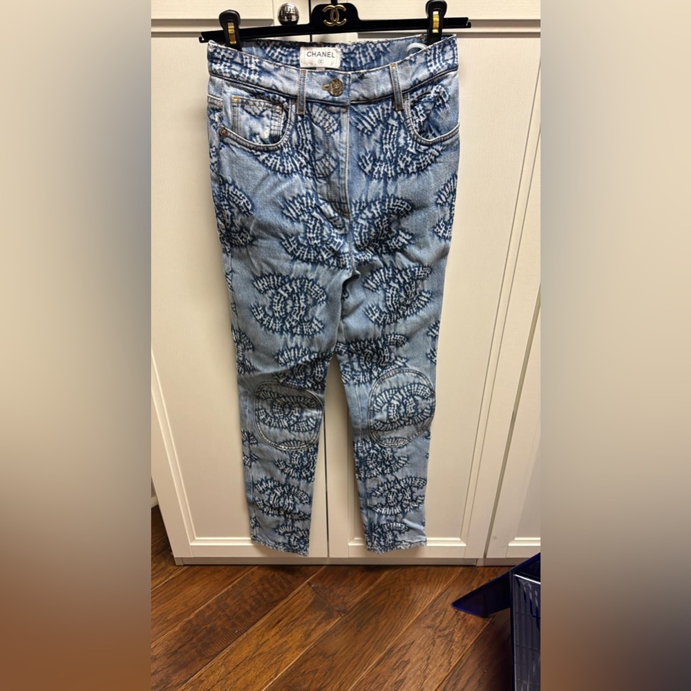 NEW CHANEL 2024 Cruise printed pants street style long logo Jeans size 34